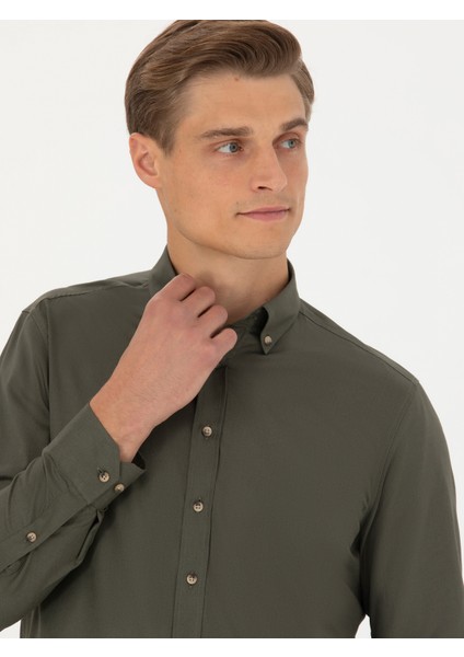 Erkek Haki Slim Fit %100 Pamuk Oxford Gömlek 50270162-VR054 fiyatları