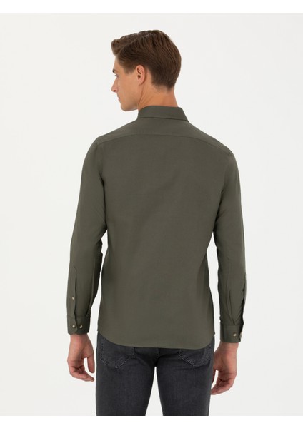 Erkek Haki Slim Fit %100 Pamuk Oxford Gömlek 50270162-VR054 indirimleri