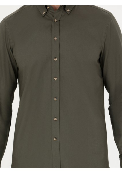 Erkek Haki Slim Fit %100 Pamuk Oxford Gömlek 50270162-VR054