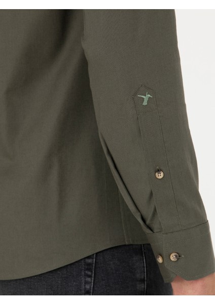 Erkek Haki Slim Fit %100 Pamuk Oxford Gömlek 50270162-VR054