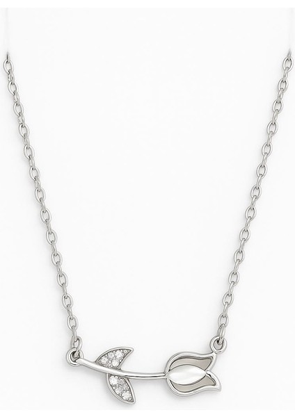 Zarif Gümüş Tonlu Lale Kolye - Kadınlar Için Pastoral Stil Takı