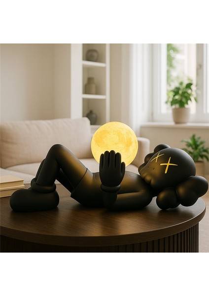 Kaws Tarzı Masa Lambası Ay Şeklinde LED Aydınlatma, Modern Dekoratif