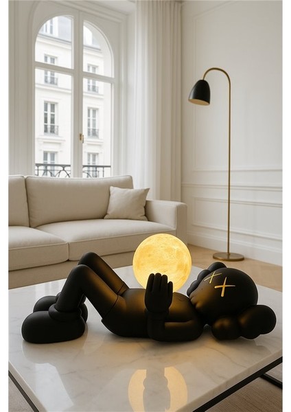 Kaws Tarzı Masa Lambası Ay Şeklinde LED Aydınlatma, Modern Dekoratif modelleri