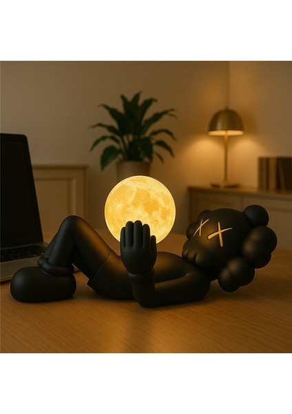 Kaws Tarzı Masa Lambası Ay Şeklinde LED Aydınlatma, Modern Dekoratif fırsatları