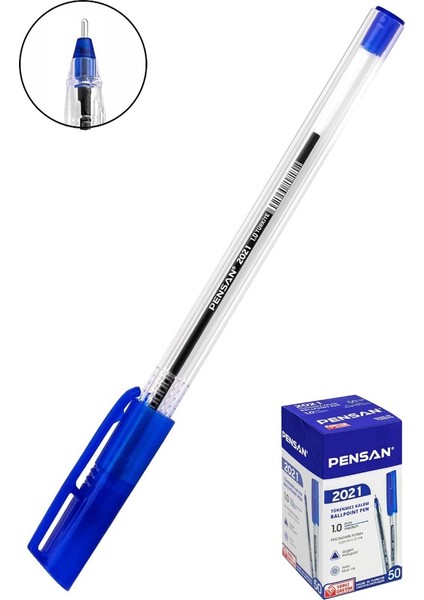 Mavi Tükenmez Kalem 2021 1.0mm 1 Adet Pensan Şeffaf Üçgen Gövde Plastik Kapaklı Tükenmez Kalem Büro Ofis