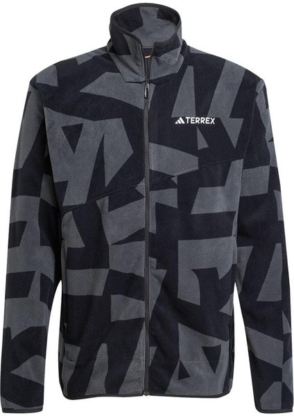 Terrex Multi Printed Full Zip Fleece Erkek Siyah Yürüyüş Polar.-