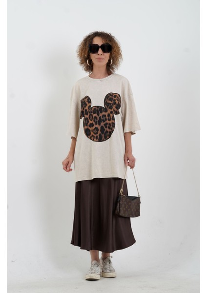 Kahverengi A Line Saten Etek