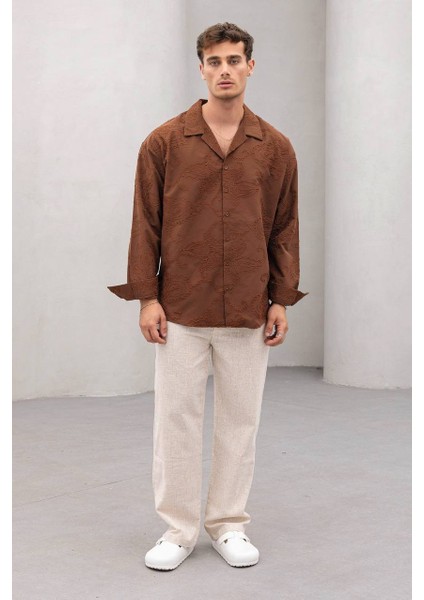 Erkek Oversize Pamuklu Trend Desenli Gömlek