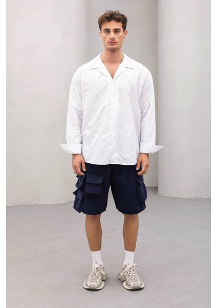 Erkek Oversize Pamuklu Trend Desenli Gömlek