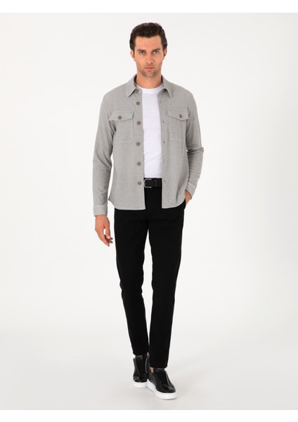 Erkek Siyah Slim Fit Pamuk Karışımlı Kanvas Pantolon 50305640-VR046