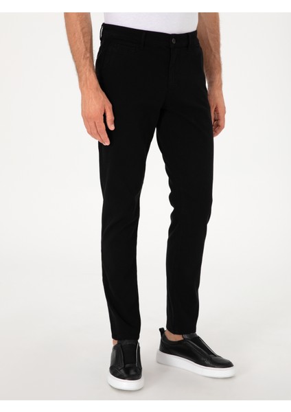 Erkek Siyah Slim Fit Pamuk Karışımlı Kanvas Pantolon 50305640-VR046