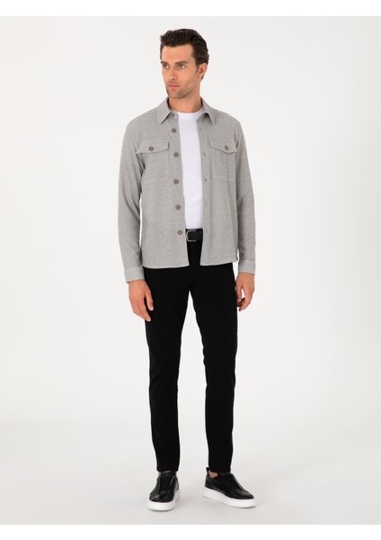 Erkek Siyah Slim Fit Pamuk Karışımlı Kanvas Pantolon 50305640-VR046