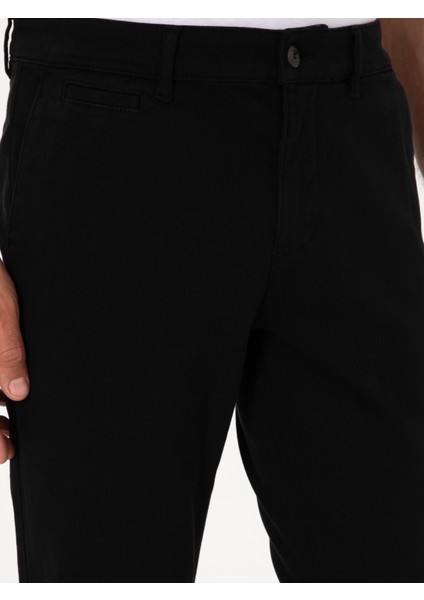 Erkek Siyah Slim Fit Pamuk Karışımlı Kanvas Pantolon 50305640-VR046