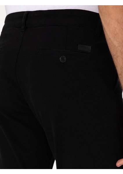 Erkek Siyah Slim Fit Pamuk Karışımlı Kanvas Pantolon 50305640-VR046