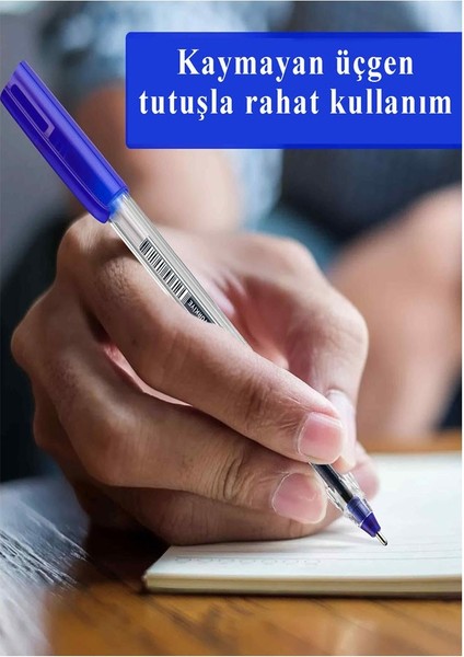 Mavi Tükenmez Kalem 2021 1.0mm 3 Adet Pensan Şeffaf Üçgen Gövde Plastik Kapaklı Tükenmez Kalem Büro Ofis fiyatları