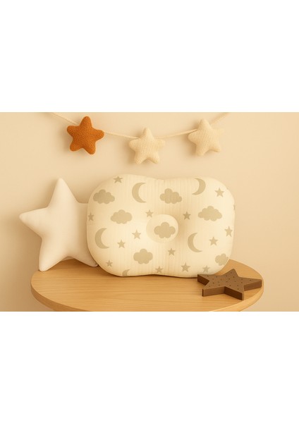 %100 Pamuk Kumaştan Gri Bulutlu Bebek Düz Kafa Yastığı