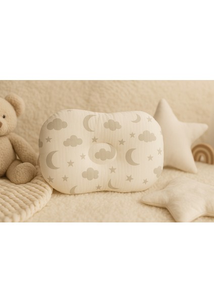 %100 Pamuk Kumaştan Gri Bulutlu Bebek Düz Kafa Yastığı modelleri