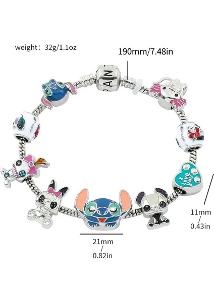 Pandora Tarz , Disney (Anime Lilo ve Stitch) Sevimli Karekterler Charmlı Bileklik, Ahşap Kutu Içerisinde modelleri