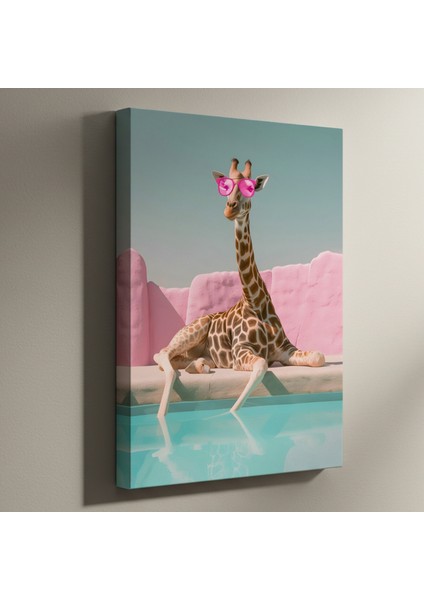Havuz Başında Güneşlenen Zürafa Pop Art Tablosu