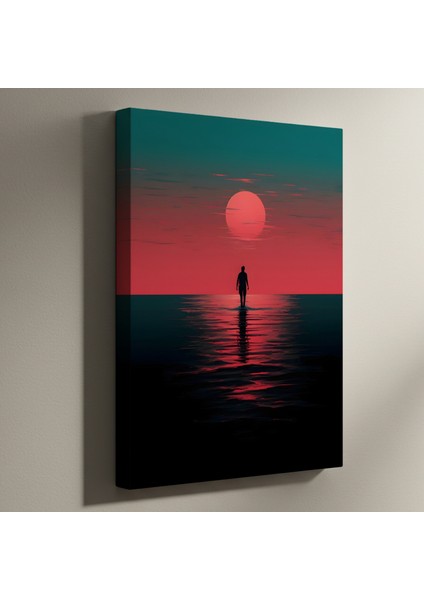 Kırmızı Günbatımı Minimalist Illüstrasyon Tablosu