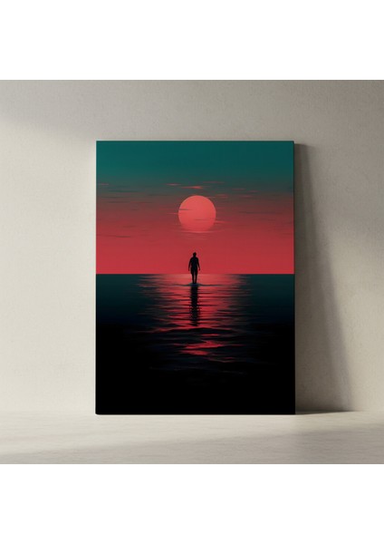 Kırmızı Günbatımı Minimalist Illüstrasyon Tablosu fiyatları