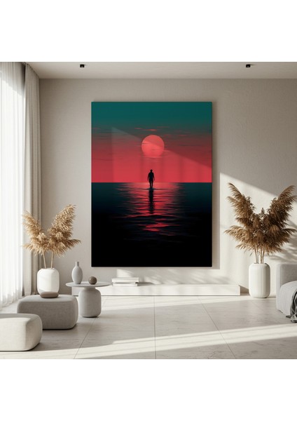 Kırmızı Günbatımı Minimalist Illüstrasyon Tablosu fırsatları