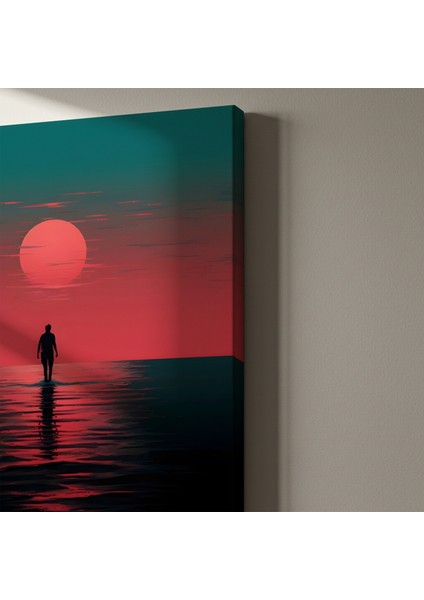 Kırmızı Günbatımı Minimalist Illüstrasyon Tablosu indirimleri