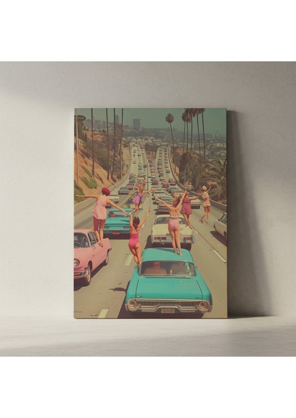 Retro Kaliforniya Otoyolu Illüstrasyon Tablosu fiyatları