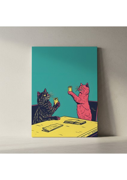 Retro Pop Art Kedi Illüstrasyon Tablosu fiyatları