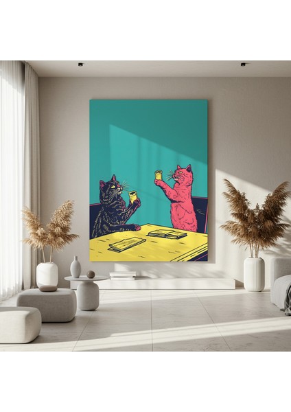 Retro Pop Art Kedi Illüstrasyon Tablosu fırsatları