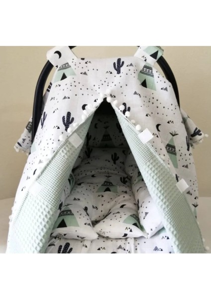 %100 Pamuk Müslin ve Pike Kumaştan Puset Örtüsü & Minderi ve Çarşafı (3'lü Takım) modelleri