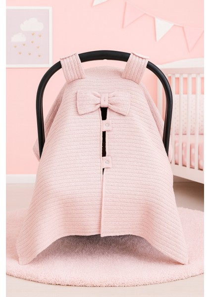 %100 Pamuklu Pembe Örgü Pikeli Tekli Puset Örtüsü