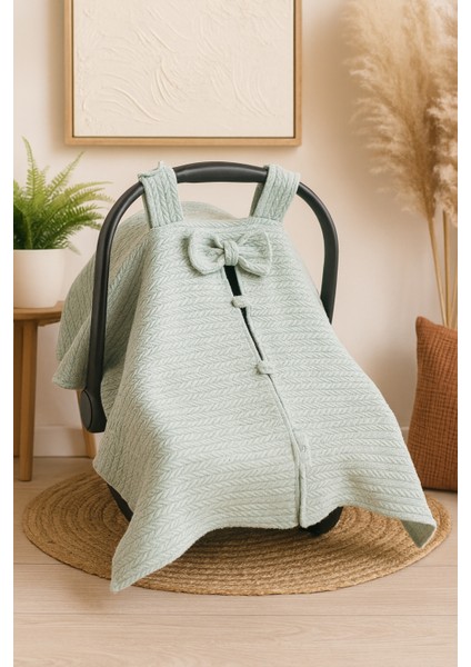 %100 Pamuklu Çağla Yeşili Örgü Pikeli Tekli Puset Örtüsü