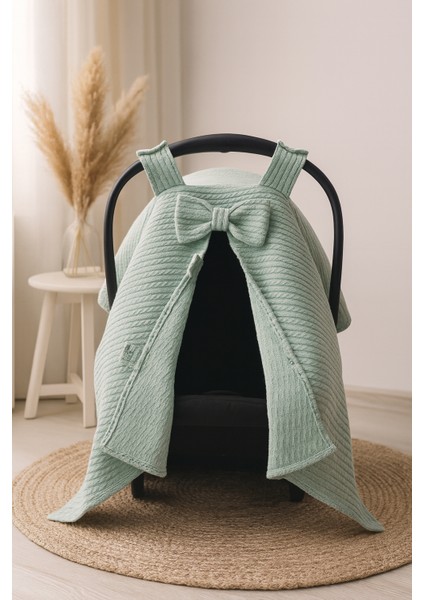 %100 Pamuklu Çağla Yeşili Örgü Pikeli Tekli Puset Örtüsü modelleri