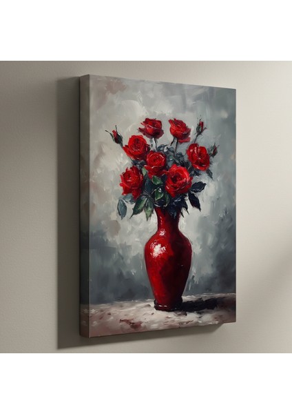 Koyu Kırmızı Güller Yağlıboya Tablosu