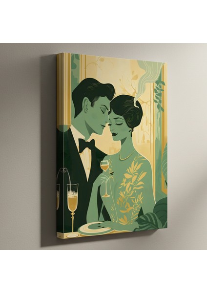 Art Deco Romantik Çift Portresi Tablosu