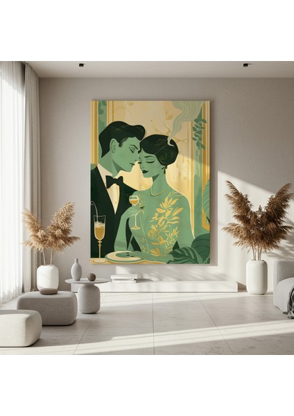 Art Deco Romantik Çift Portresi Tablosu fırsatları