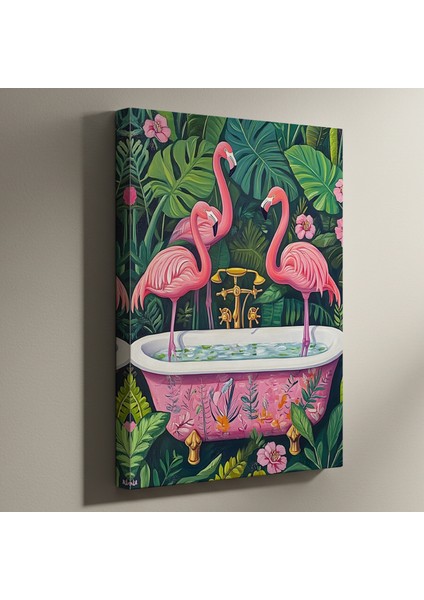 Flamingolar ve Tropikal Bitkiler Akrilik Tablo