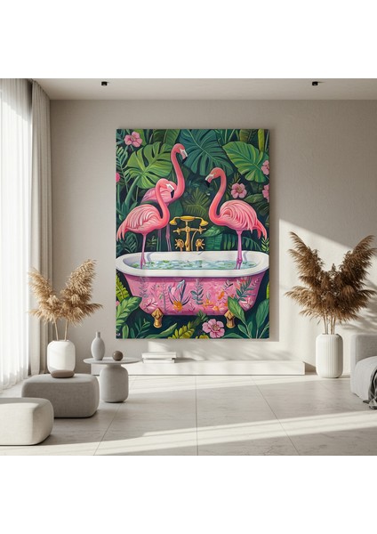 Flamingolar ve Tropikal Bitkiler Akrilik Tablo fırsatları