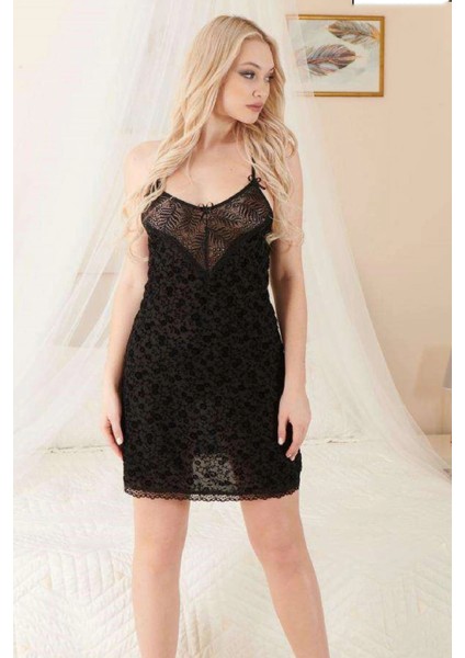 Kadın Şık Rahat Fantezi Gecelik 4013 Siyah -