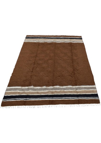 Yeni El Dokuma Kahverengi Dikişsiz Çift Kişilik Tiftik Yün Siirt Kilimi 6387