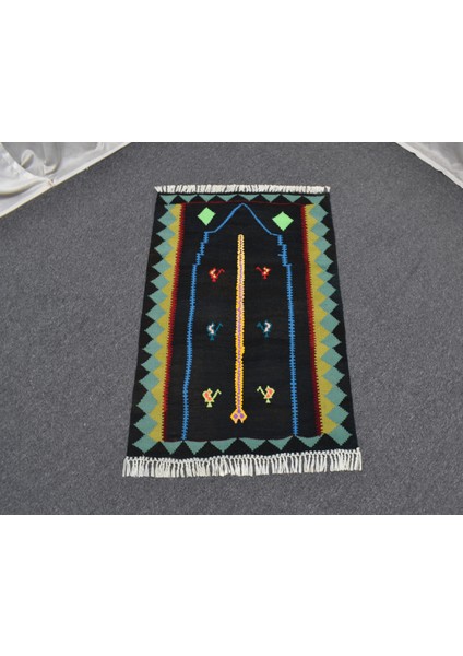 Yeni El Dokuması Benzersiz Bayburt Mihraplı Seccade Siyah Yün Kilim 6403 fırsatları