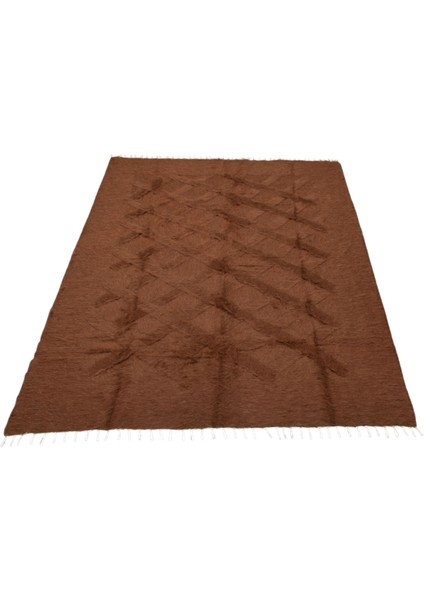 Yeni El Dokuma Tek Renk Kahverengi Dikişsiz Çift Kişilik Tiftik Yün Siirt Kilimi 6394