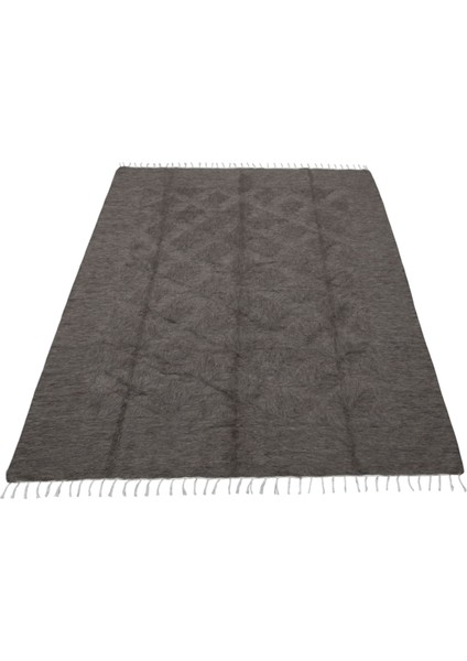 Yeni El Dokuma Tek Renk Gri Dikişsiz Çift Kişilik Tiftik Yün Siirt Kilimi 6408