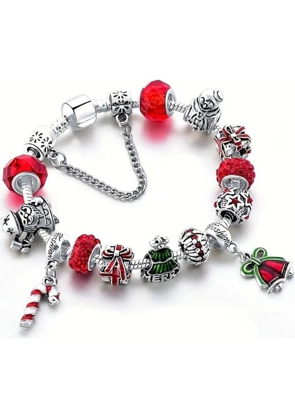 Pandora Tarz , Merry Christmas Yılbaşı Noel Temalı Mor Charmlı Bileklik, Ahşap Kutu Içerisinde