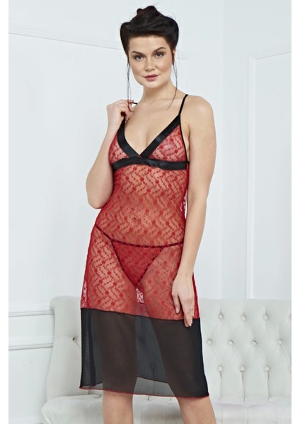 Kadın Şık Fantezi Uzun Elbise Gecelik Harness 3858 -