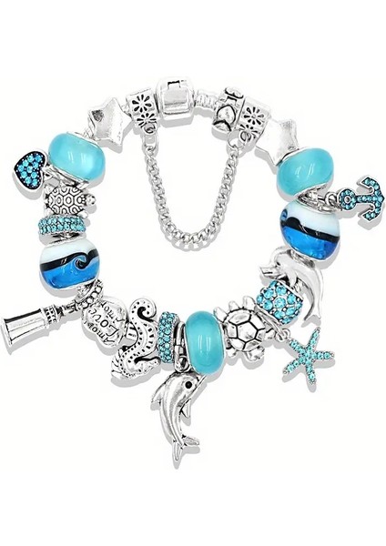 Pandora Tarz ,disney Frozen Mavi Yunus Charmlı Bileklik, Ahşap Kutu Içerisinde