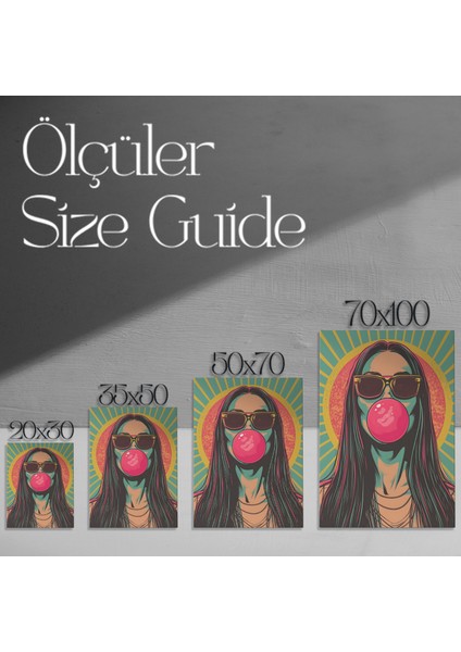 Retro Pop Art Tarzı Sakız Balonu Kız Illüstrasyon Tablosu modelleri