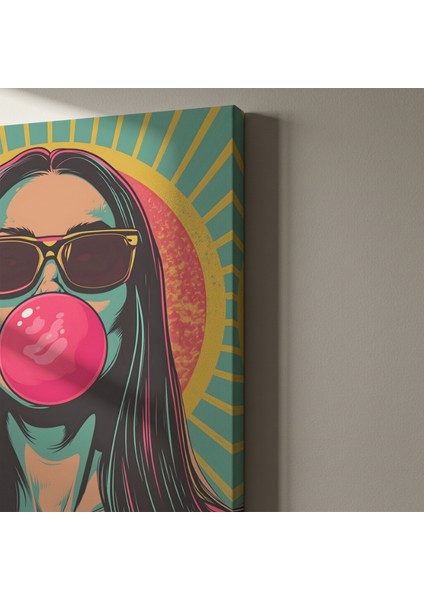Retro Pop Art Tarzı Sakız Balonu Kız Illüstrasyon Tablosu indirimleri