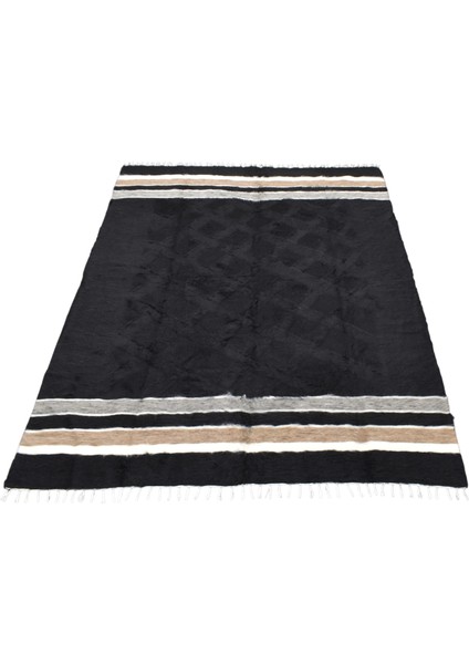 Yeni El Dokuma Siyah Dikişsiz Çift Kişilik Tiftik Yün Siirt Kilimi 6405